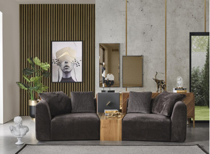 Viersitzer Sofa 4 Sitzer Sofas Modern Design Stoff Polyester Schwarz